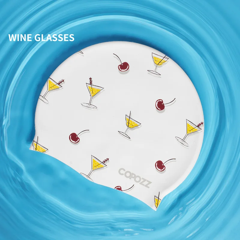 wine glasses COPOZZ силиконовая шапочка для плавания для мужчин и женщин, водонепроницаемая Кепка для плавания в бассейне с защитой ушей, профессиональная шапка для плавания для водных видов спорта - Цвет: wine glasses