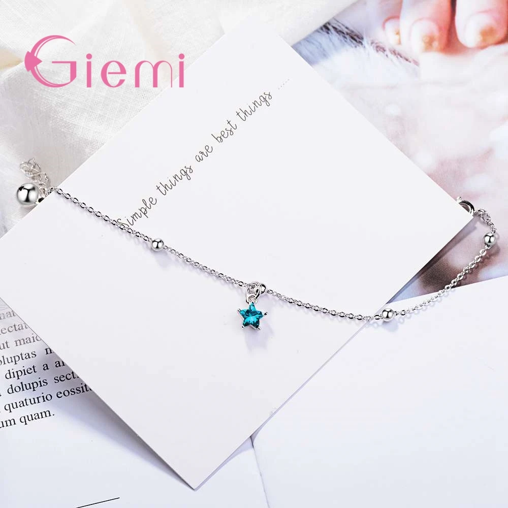 Super Shining Cubic Zirconia Star Pendant Bracelets Genuine 925 Sterling Silver Crystal Jewelry For Women Ladies Present | Украшения и
