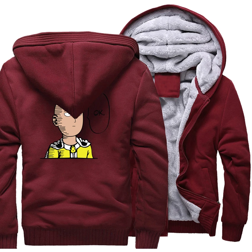 Мужские толстовки с принтом One Punch Man Hero Saitama Oppai Зимние флисовые плотные Брендовые