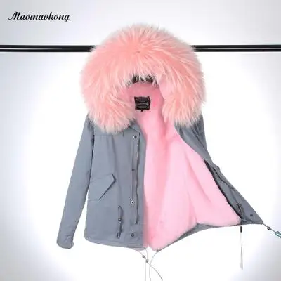 short style Высокое качество, бренд, новая зимняя куртка, пальто для женщин небесно-голубого цвета, Толстая теплая парка, настоящий большой мех енота, воротник с капюшоном - Цвет: short style
