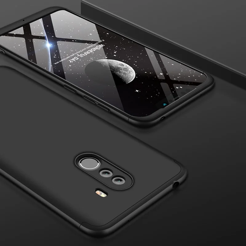 Black Poco f1 Case 3 в 1 чехол для xiaomi pocophone f1 телефон случае полная защита 360 ударопрочный жесткий чехол для Поко pocophone f1смартфон Pocophone крышка Fundas черный pocophone f1 смартфон - Цвет: Black