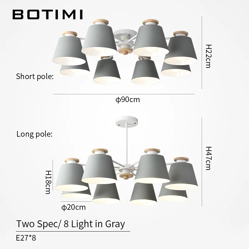 8 Light in Gray BOTIMI красочный люстра светильник ing для гостиной светодиодный деревянный подвесной светильник Современные Люстры для спальни и кухни - Цвет абажура: 8 Light in Gray