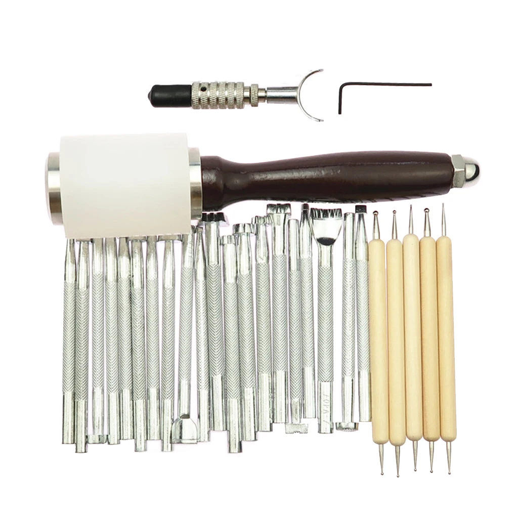 

27pcs Leather Craft Tools Kit For Hand Stitching Sewing Punch Carving Stamp