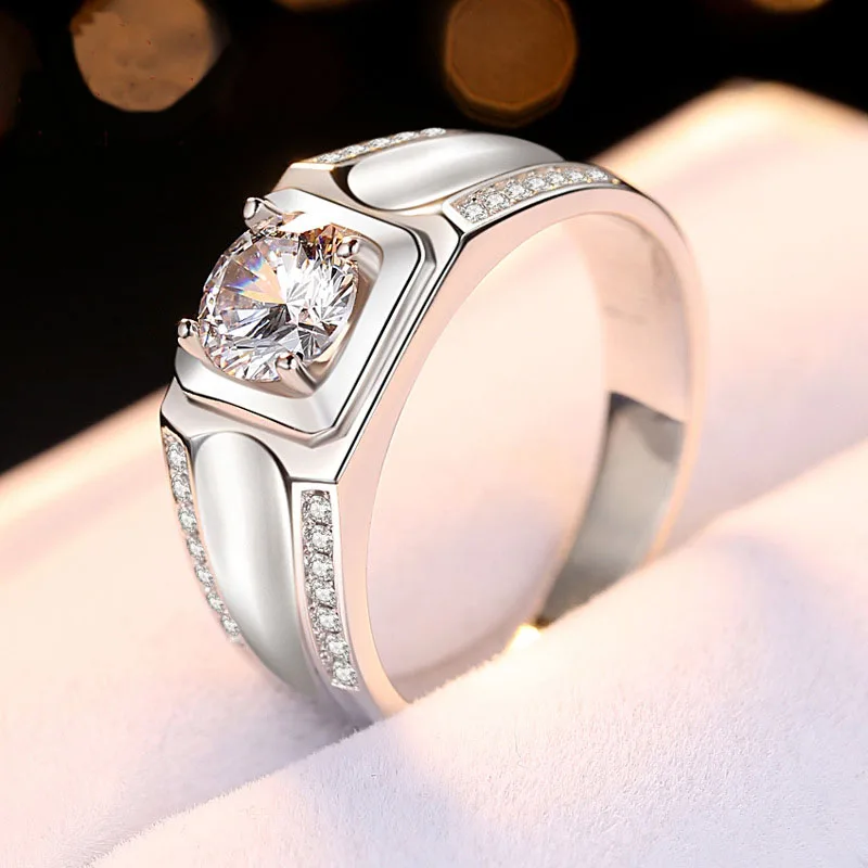 1ct классическое кольцо Пасьянс из стерлингового серебра 925 пробы мужское