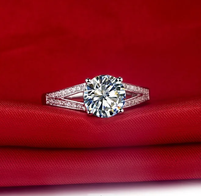 Тест положительное Твердое 18 к белое золото 2CT Moissanite АЛМАЗНОЕ КОЛЬЦО с акцентом обручальное ювелирное женское классическое 4 кольцо с зубцами AU750