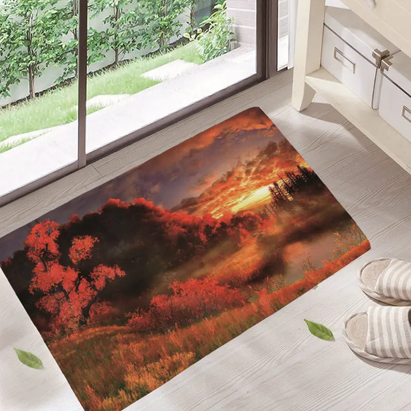 Фиолетовый Dream scenery Door Mat Floor Carpet for Living Room mountain Pattern Coral Fleece Rug Anti-Slip Doormat Home Decor dd12 - Цвет: Фиолетовый