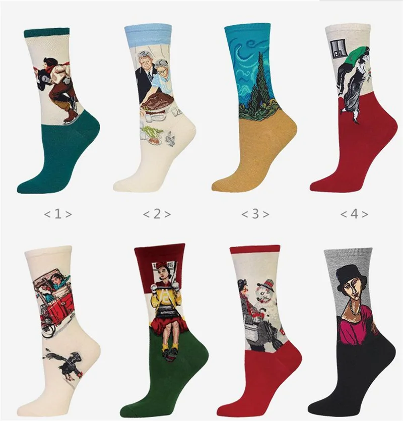 CRAZY FLY Fashion Art Women Socks Abstract Oil Painting Series van gogh Cotton Colorful Harajuku Funny socks