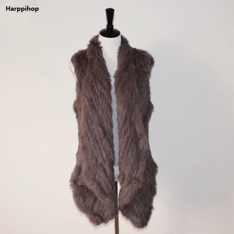 Zero Fish 2021 New Real rabbit fur knitted vest handmade  waistcoat medium-long coat Big Collar  knitted fur vest