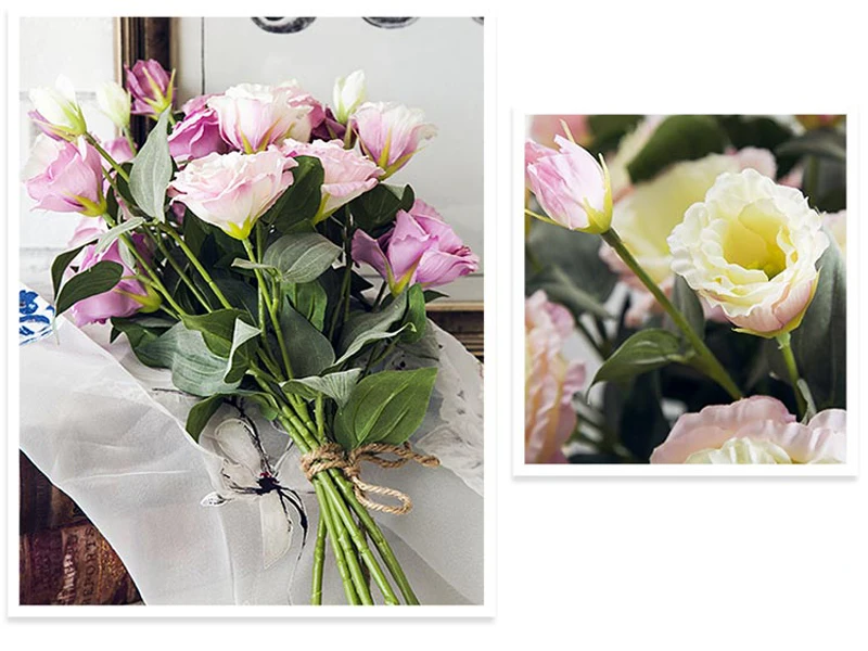 Европейский искусственный цветок 3 головы поддельные Eustoma Gradiflorus Lisianthus Рождество Свадьба Праздник декор дома 5 шт
