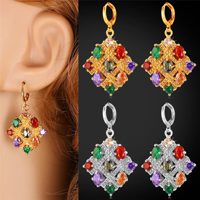 Mix-Color Crystal Earrings For Women Fashion Jewelry Yellow Gold Color Vintage AAA Cubic Zriconia Drop E1108 | Украшения и