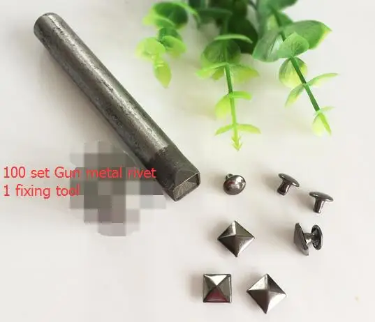 Gun metal 1 Набор квадратных заклепок набор инструментов+ 100 набор 8 заклепки в форме пирамиды заклепки Гвоздика шип квадратная кожа ручной работы Рок Панк - Цвет: Gun metal