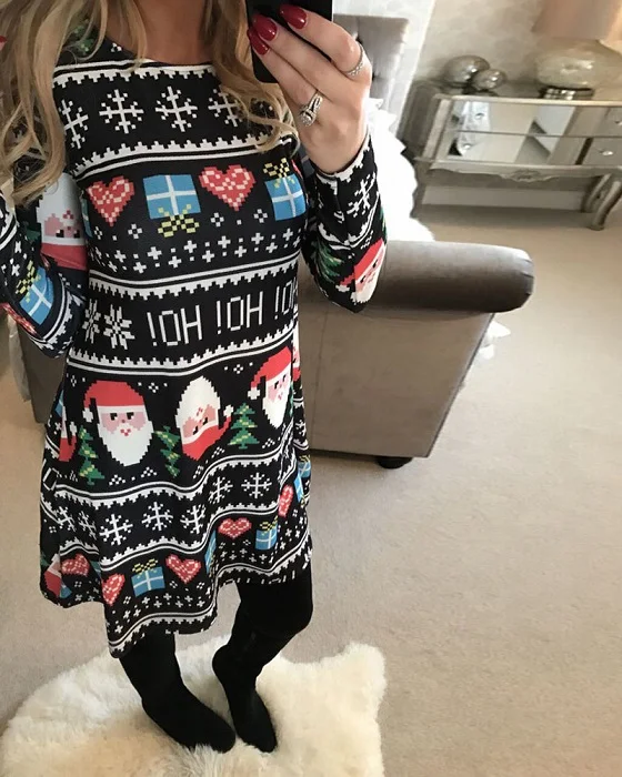 Santa Snowman VIEUNSTA, осенне-зимнее рождественское платье, новогодние праздничные вечерние платья для всей семьи, женское платье с принтом снежинки, Vestidos, плюс 5XL - Цвет: Santa Snowman
