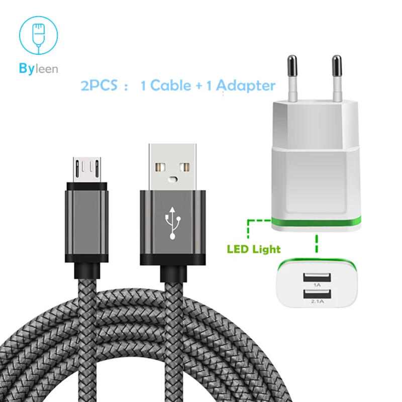 Byleen 2 порта 5 в а 1 А USB зарядное устройство адаптер Android Micro кабель для быстрой