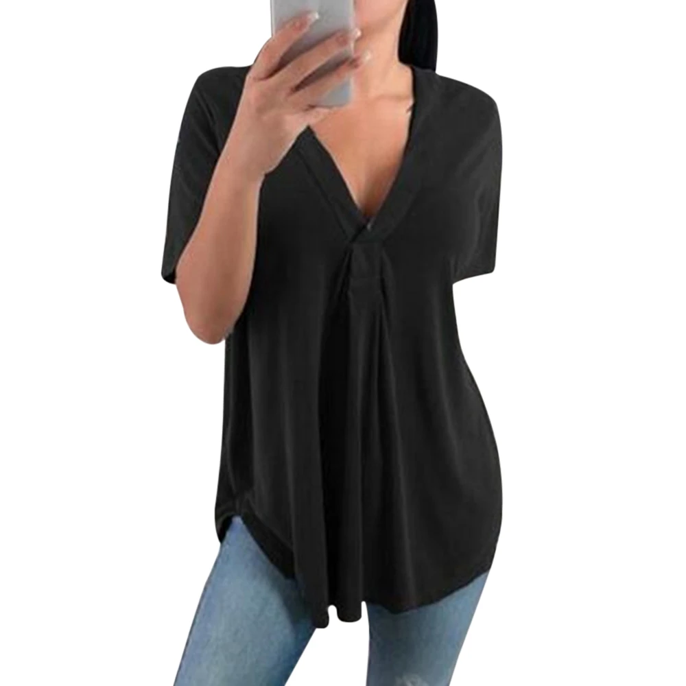 Летняя футболка с v образным вырезом и коротким рукавом Повседневная Свободная