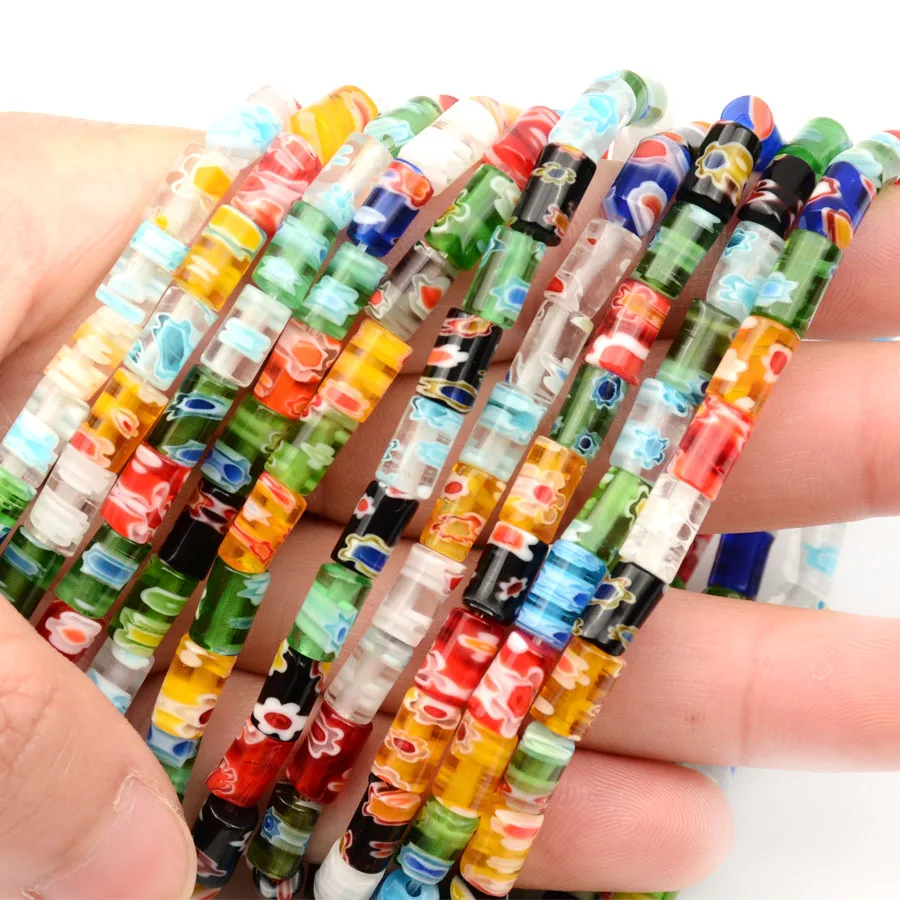 Flower Pattern Cylinder Glass Beads Lampwork Glazed Bead Loose Spacer DIY Bracelet Jewelry Making Needlework Craft | Украшения и