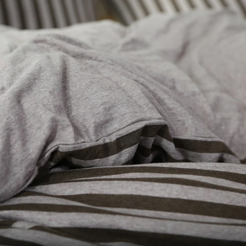 4pcs 100% Cotton Jersey Knitted fabric coffee color stripe bed set double 150 180cm solid fitted sheet | Дом и сад