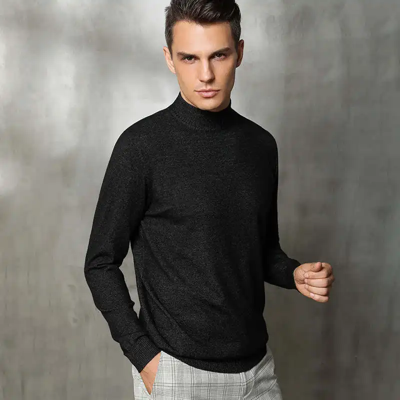 Gray and White Кашемировый свитер, мужские пуловеры с длинными рукавами, Осенние мужские свитера с высоким воротником, топы, свободная однотонная вязаная одежда, 10 цветов - Цвет: Gray and White