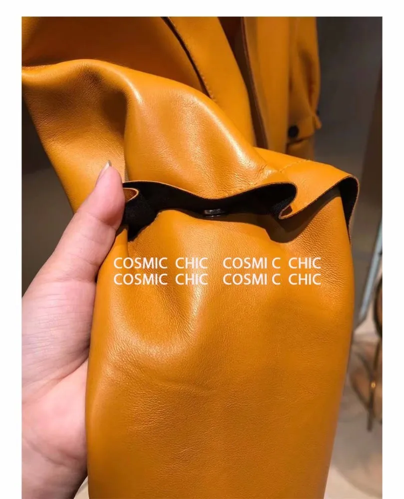 Cosmicchic Женская куртка из натуральной овчины со стоячим воротником с длинным рукавом, высокое качество, подиумная Элегантная куртка из овчины