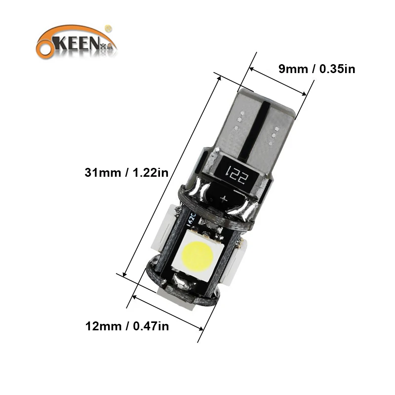 OKEEN 2 шт. T10 Canbus Белый 5smd 5050 светодиодный Автомобильный свет W5w 194 168 лампочки ошибки