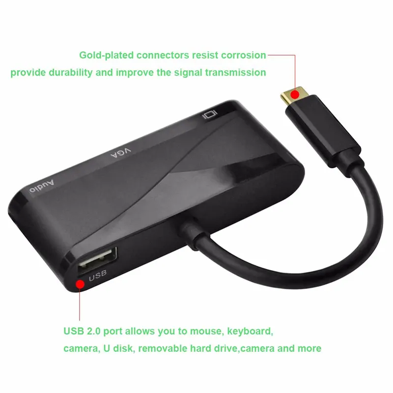 YKSO USB C Тип к HDMI VGA 3 5 мм аудио адаптер в 1 Thunderbolt Порты и разъёмы совместимы + 2 0