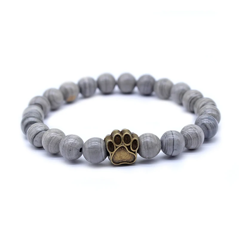 Серый и красный полосатый браслет с натуральными камнями Mala Beads медвежонок кошек