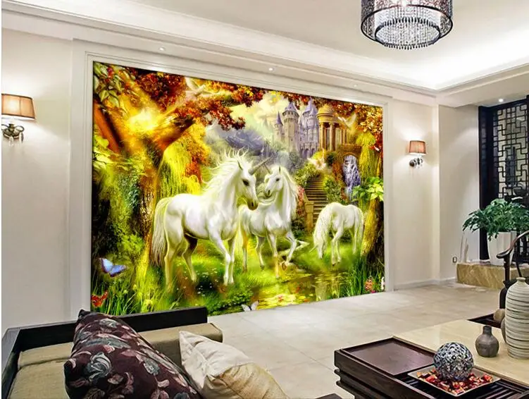 3d room wallpaper custom mural non-woven wall sticker fairy talestyle white horse unicorn paintings photo for walls | Обустройство