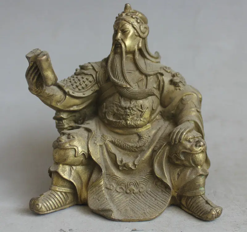 Китайская латунная статуя Guan Gong Yu Warrior God Read Book Wear Dragon Robe | Дом и сад