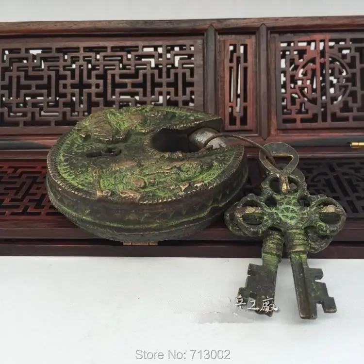 Антикварный замок из чистой меди слон Будда висячий и два ключа|can lock|padlock lockpadlock key