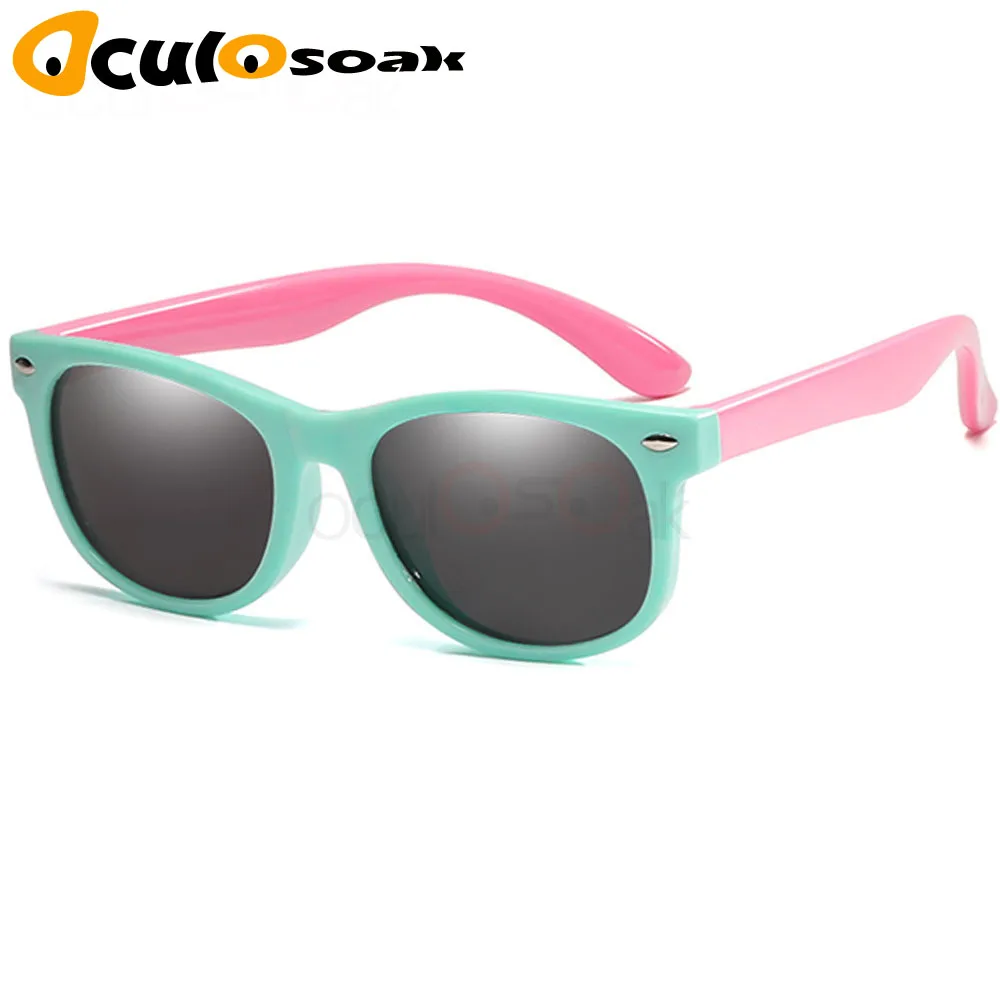 Light Green Pink Зеркальные детские солнцезащитные очки TR90 для мальчиков и девочек, поляризованные силиконовые защитные солнцезащитные очки, подарок для детей, малышей, UV400, Gafas - Цвет линз: Light Green Pink