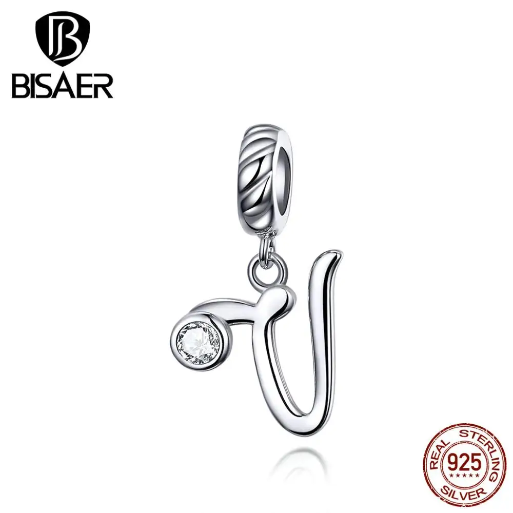 BISAER, новинка, 925 пробы, серебро, 26 букв, амулеты, A-Z, алфавит, подвески, начальный браслет, ожерелье для рукоделия, ювелирных изделий GXC1183 - Окраска металла: GXC1183-V