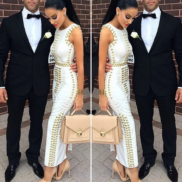 Женское Бандажное платье без рукавов белое элегантное желтое розовое с бисером