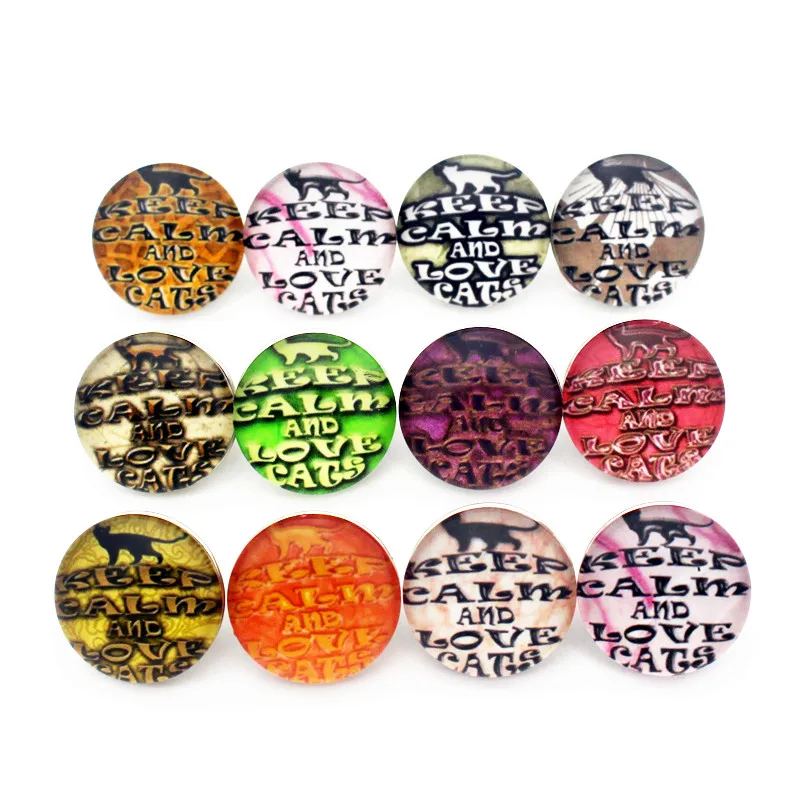 New Snap 12pcs/lot Cartoon Black Cat Glass Buttons Charms Fit 18mm Giger Button Bracelet&ampBangles DIY Jewelry | Украшения и