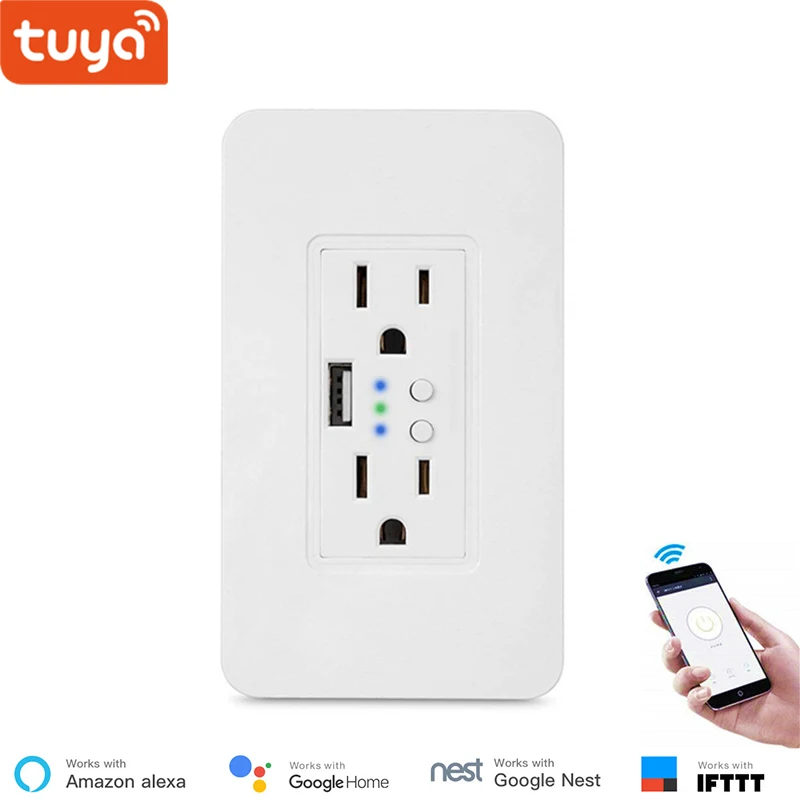 US standard Tuya Smart wifi настенная розетка с 2 автономными розетками переменного тока и 5 в 2 а USB выход стандарт США IFTTT поддержка - Комплект: US standard