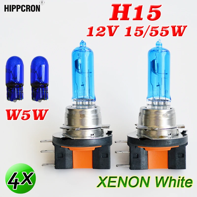Hippcron из 2 предметов 12В 15В/55 W H15 галогенная лампа+ из 2 предметов 501 194 W5W T10 натуральный Синяя лампа автомобилей светильник супер белый Стекло