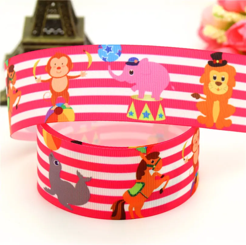 

DHK 1.5'' Free Shipping Circus Group Animals Printed Grosgrain Ribbon Material Headwear DIY Decoration Sewing Craft 38mm S627