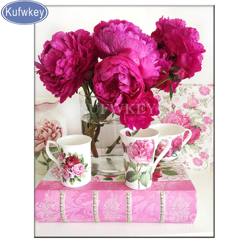 30x40 см Diy квадратная/круглая дрель алмазная живопись пионы вышивка крестиком Мозаика полный набор 5d алмазная Вышивка Цветы кухня Искусство