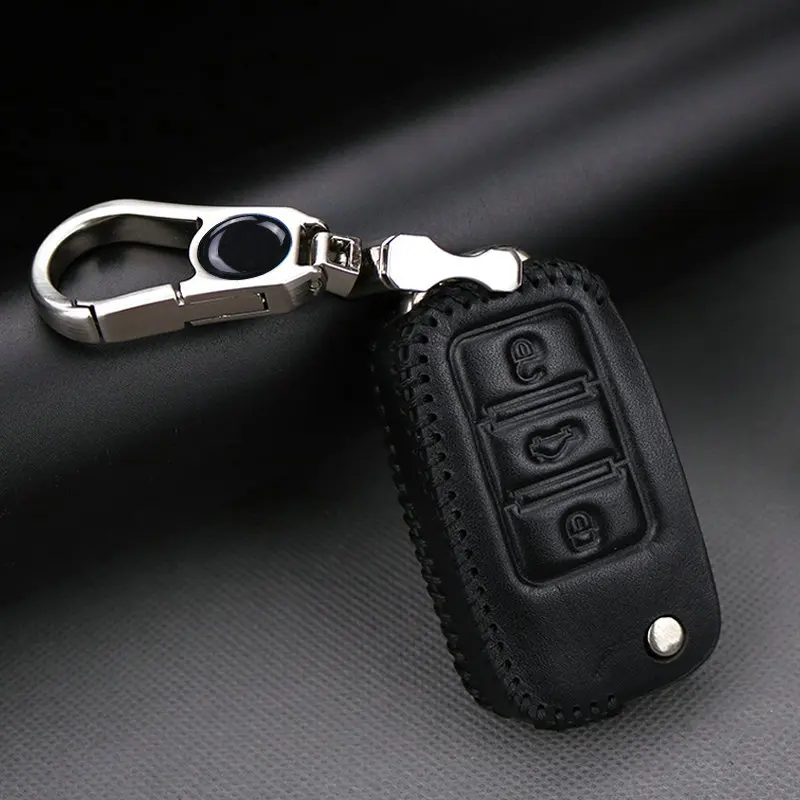 Genuine Leather Car Smart Key Cover Shell Case For VW Volkswagen Golf 7 4 Passat B5 B6 B7 B8 Polo Tiguan ring Holder Bag | Автомобили и