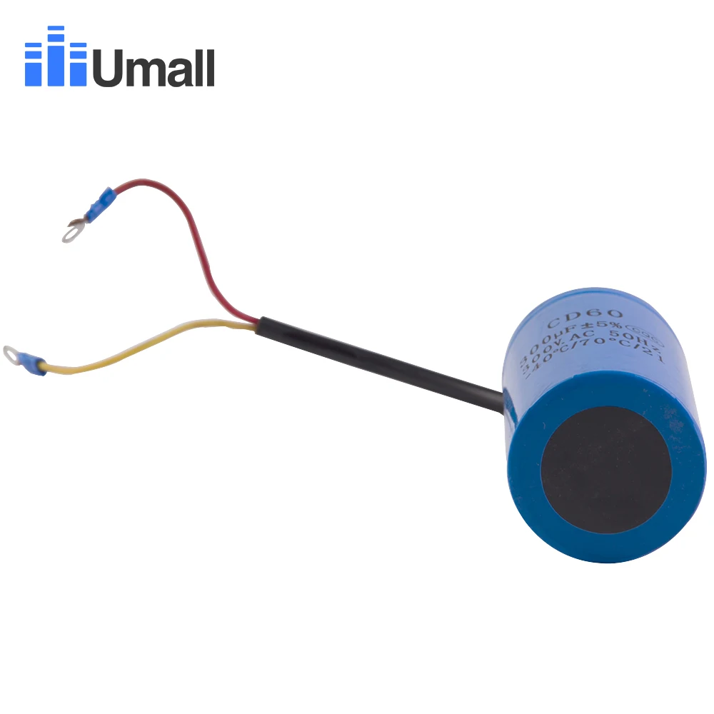 CD60 300 мкФ 300V AC Пусковой конденсатор для сверхмощного электрического двигателя Воздушный компрессор красный желтый два провода