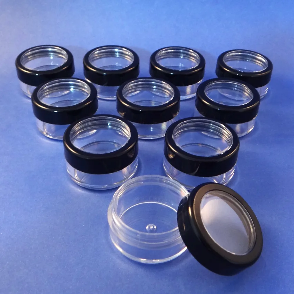 50 PCS CLEAR PLASTIC JAR CONTAINERS WITH BLACK TRIM ACRYLIC WINDOW THREADED CAP 10 gr (AY81(10)W-C=50pcs) | Красота и здоровье