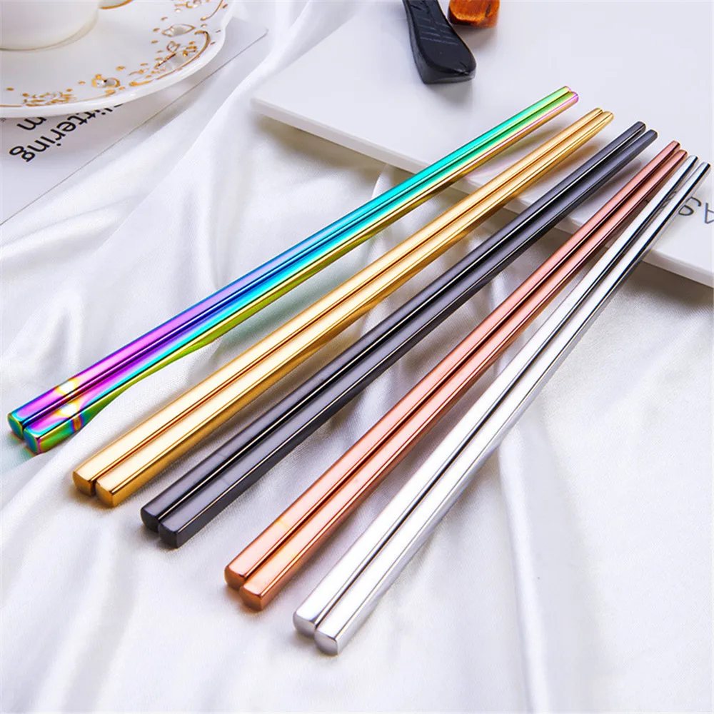 

Stainless Steel Chopsticks Tableware Gold Plated Colorful Electroplated Titanium Gold Square Reusable Chopsticks Metal Household