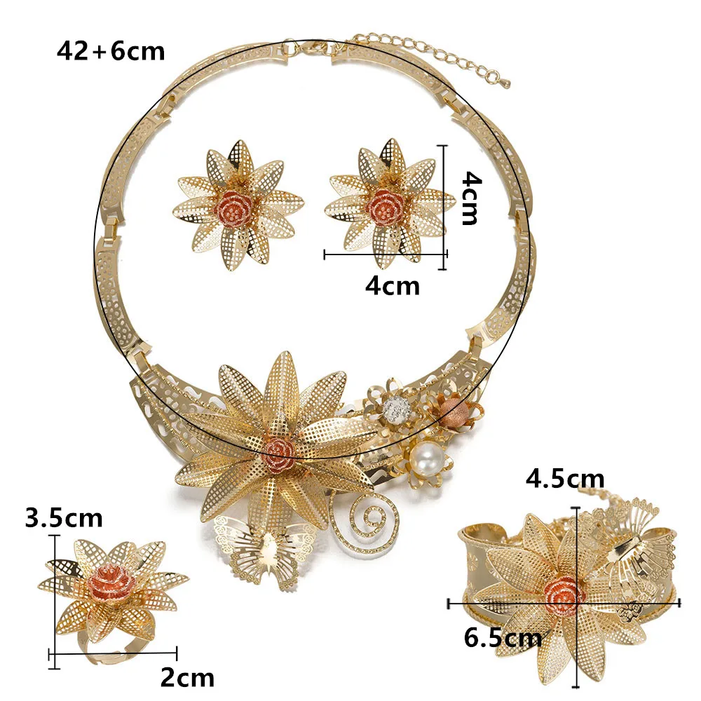 BAUS Dubai Suit Jewellery Flower Type Gold Color Jewelry Set Nigerian Wedding African Beads Ethiopian Gold Bridal Accessories image 2