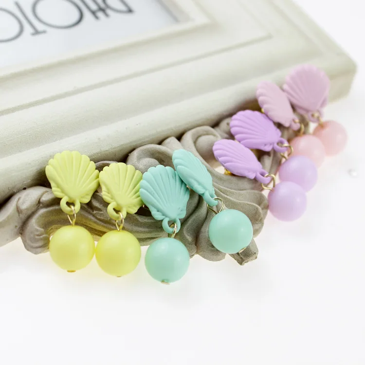 candy colored shell stud earrings for women pendientes oorbellen boucle d'oreille femme 2017 aretes orecchini | Украшения и
