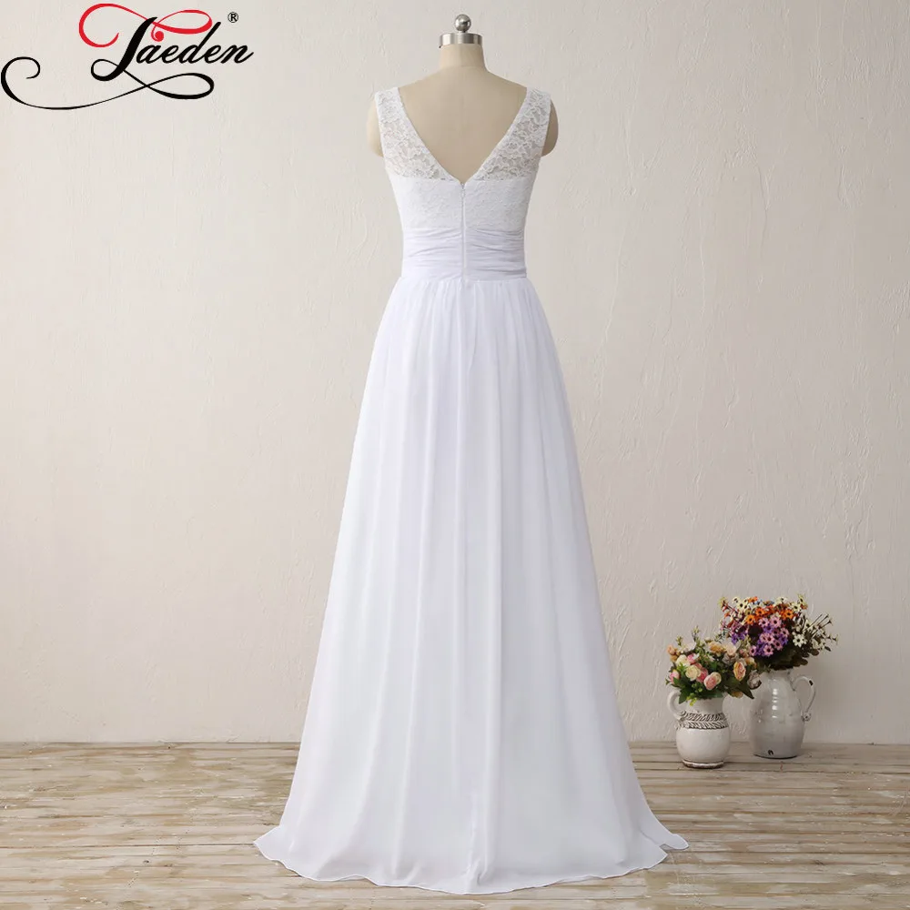 JAEDEN Cheap White Chiffon Beach Wedding Dresses Lace Sleeveless A Line Long Real Photo 2017 E623 Simple Scoop Neck Bridal Gowns | Свадьбы и
