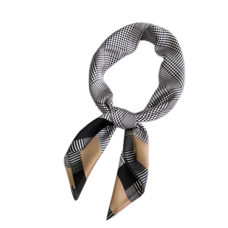 Сумки шарф женский шёлковый модный квадратный Мягкие платки клетчатый головной