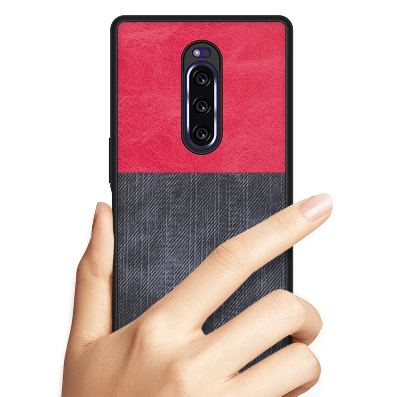 SRHE For Sony Xperia 1 Case Cover 6.5'' PU Leather and Denim Silicone Back Xperia1 J8110 J8170 J9110 |
