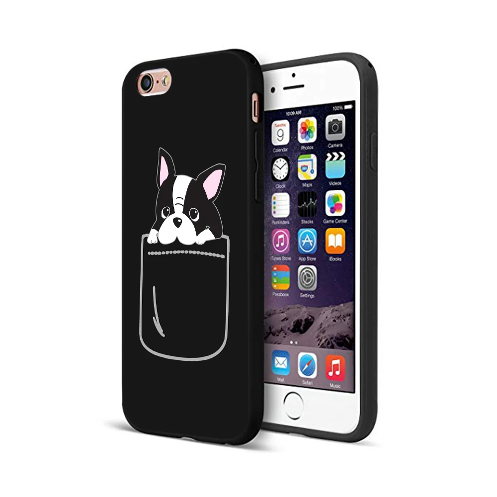 Черный чехол из ТПУ для iphone 5 5s se 6 6s 7 8 plus x 10 силиконовый XR XS 11 pro MAX с бульдогом и
