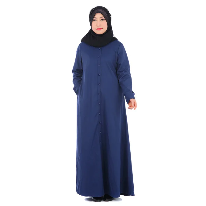 Плюс Размеры мода кнопки на передней мусульманское платье Абаи Дубай