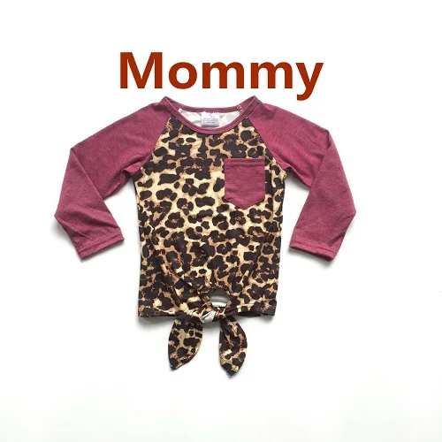 Mommy me/осенне-зимняя одежда для маленьких девочек, топ с леопардовым принтом для девочек, Раглан с длинными рукавами красного и винного цвета - Цвет: mom