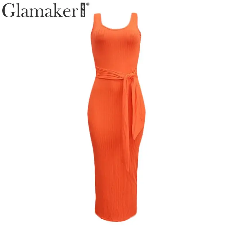 Glamaker сексуальное трикотажное длинное платье неонового цвета Элегантное летнее