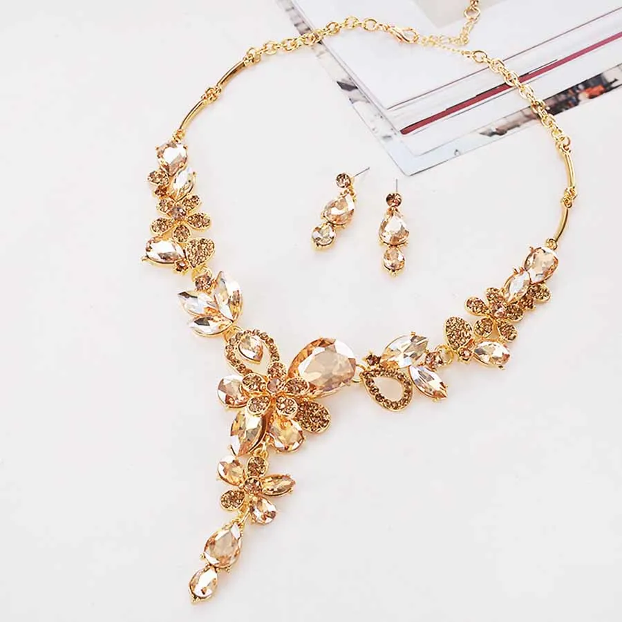 Большой размер полный фианит цветок Ювелирные наборы AAA Кристалл ожерелье серьги
